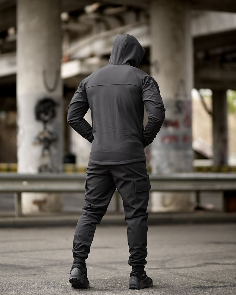 Мужской черный костюм Softshell на флисе - теплый осень зима