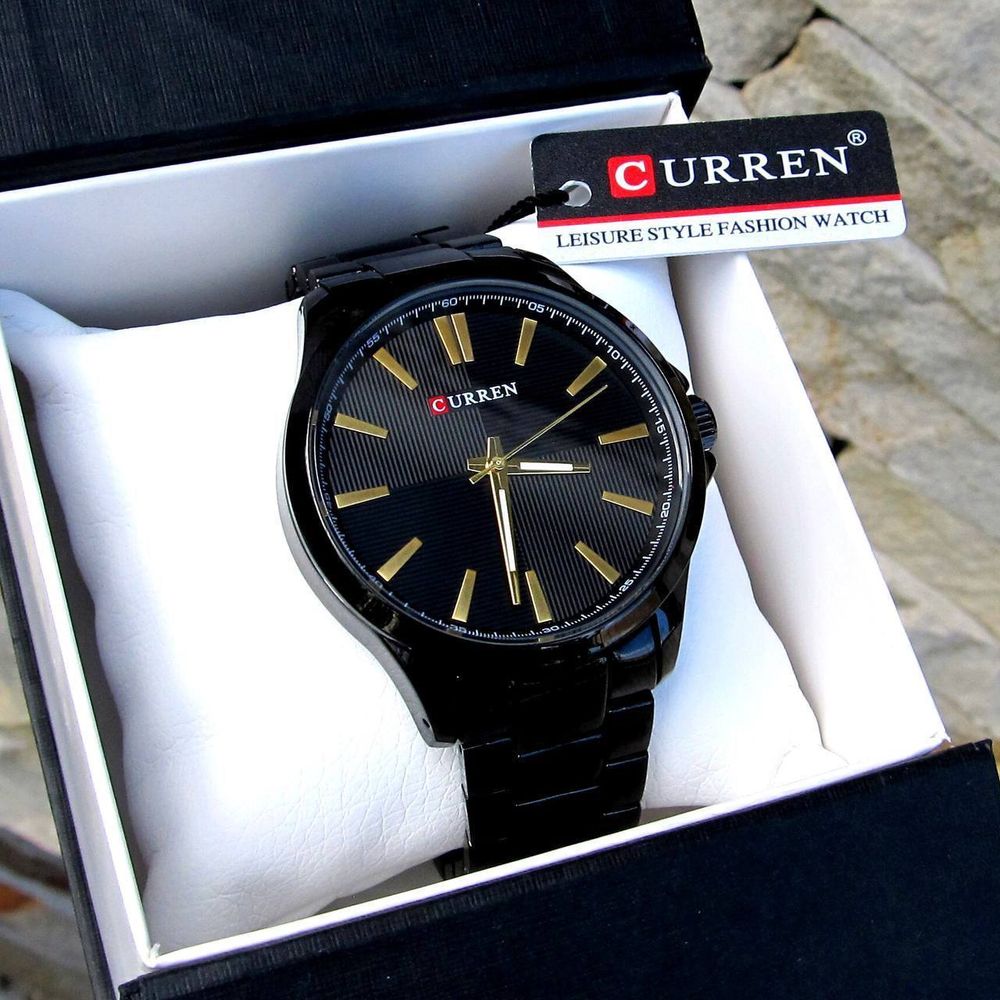 Мужские часы Curren 8322 Black-Gold с металлическим браслетом