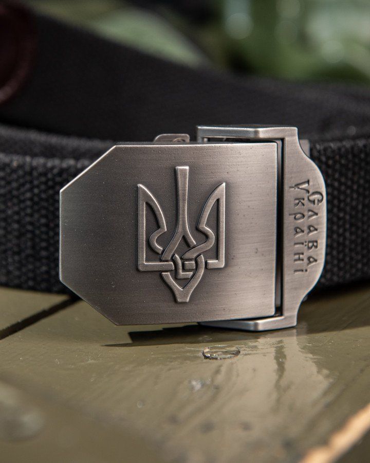 Ремень нейлоновый черный с металлической пряжкой Тризуб