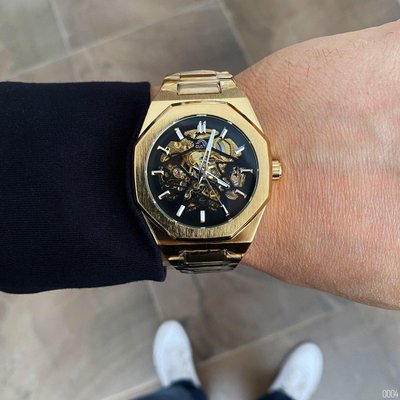 Чоловічий годинник механічний з автопідзаводом Gusto Skeleton Gold-Black