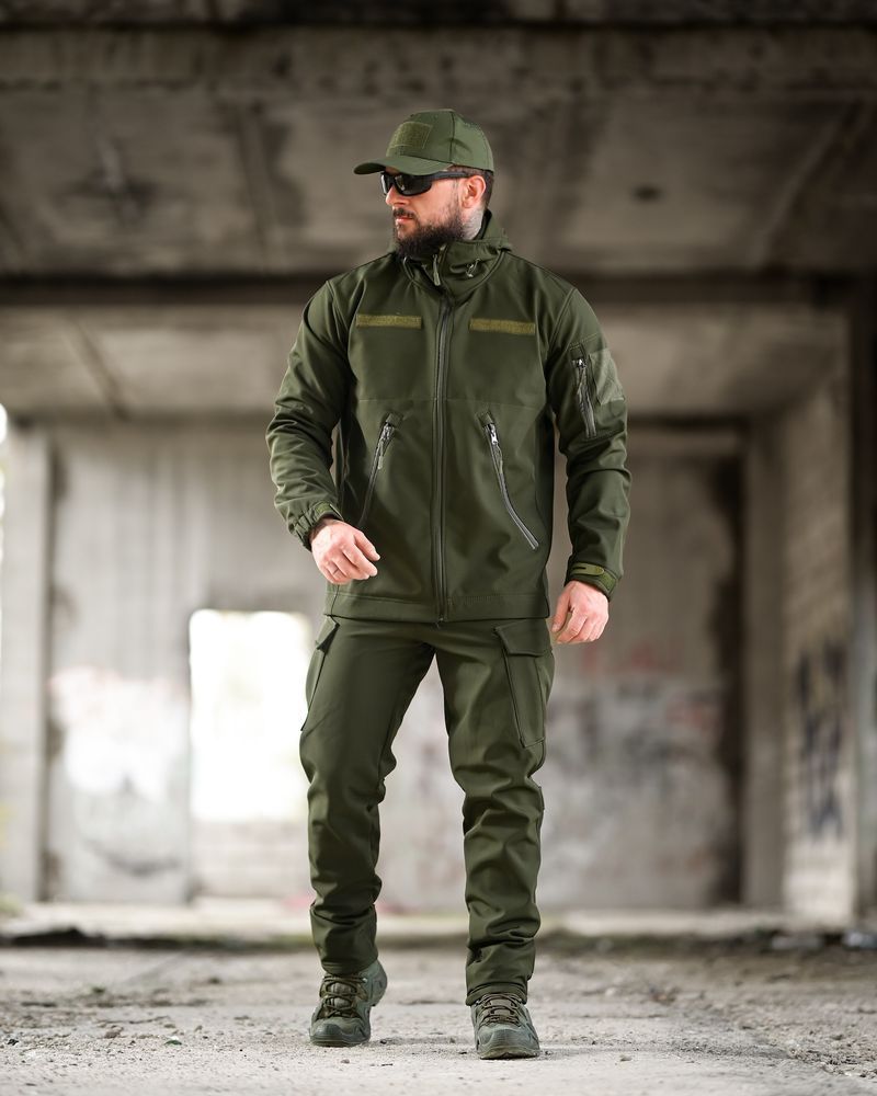 Демисезонный костюм Softshell Олива на флисе - весна осень