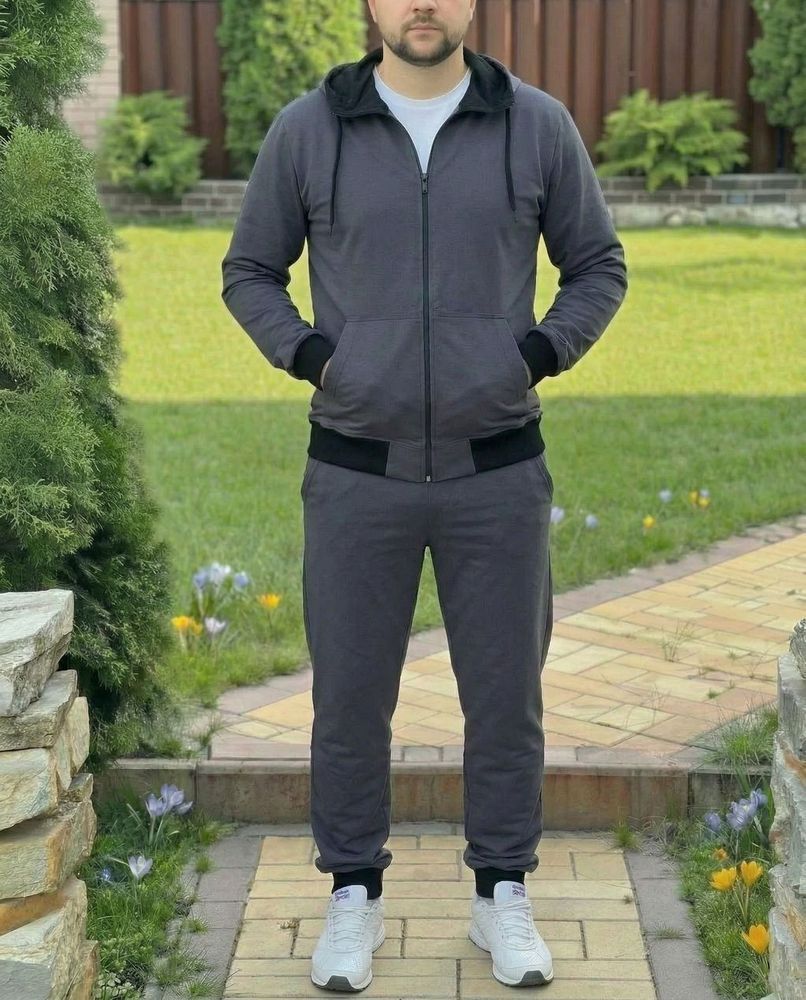 Чоловічий спортивний костюм з капюшоном графітовий - весна літо