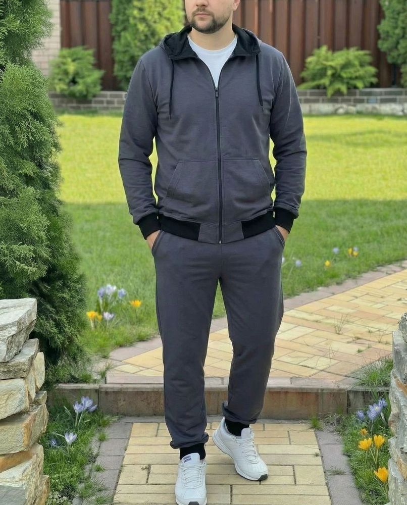 Чоловічий спортивний костюм з капюшоном графітовий - весна літо