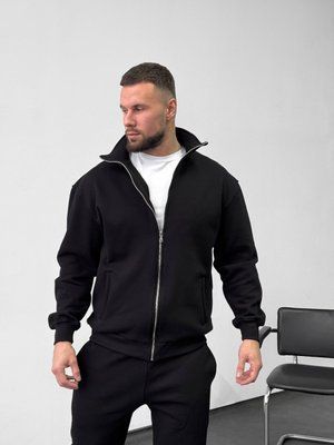 Мужской спортивный костюм без капюшона черный на флисе &ndash; осень зима
